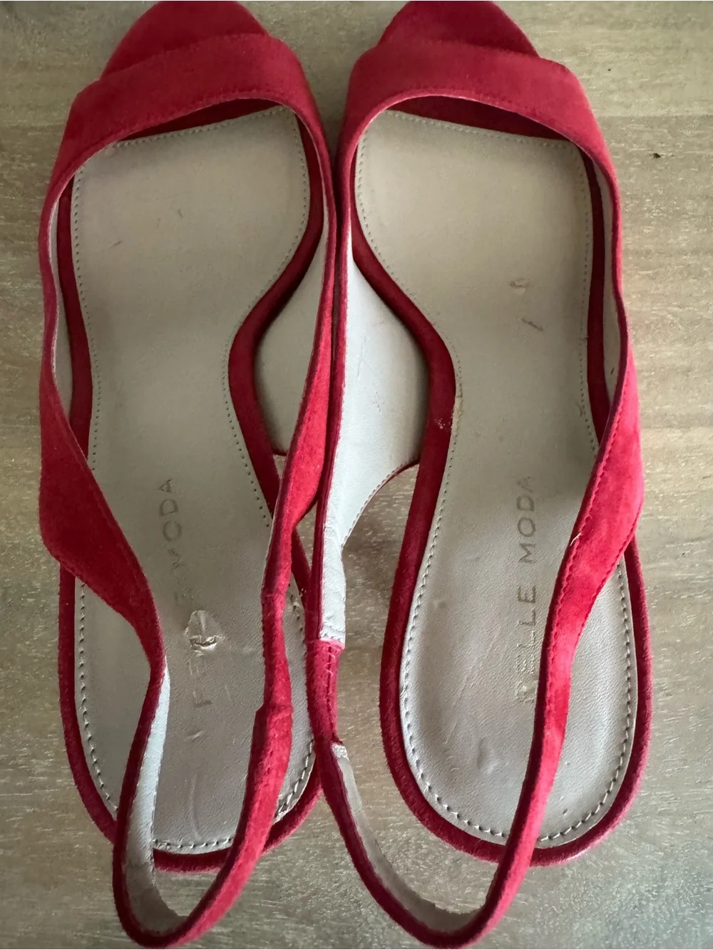 Pelle Moda Red Suede Slingback Peep-Toe Heels